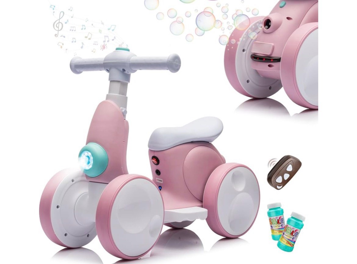 joyrydz 6v electric baby balance bike with bubble machine,4 in 1 toddler balance bike w/remote for 1
