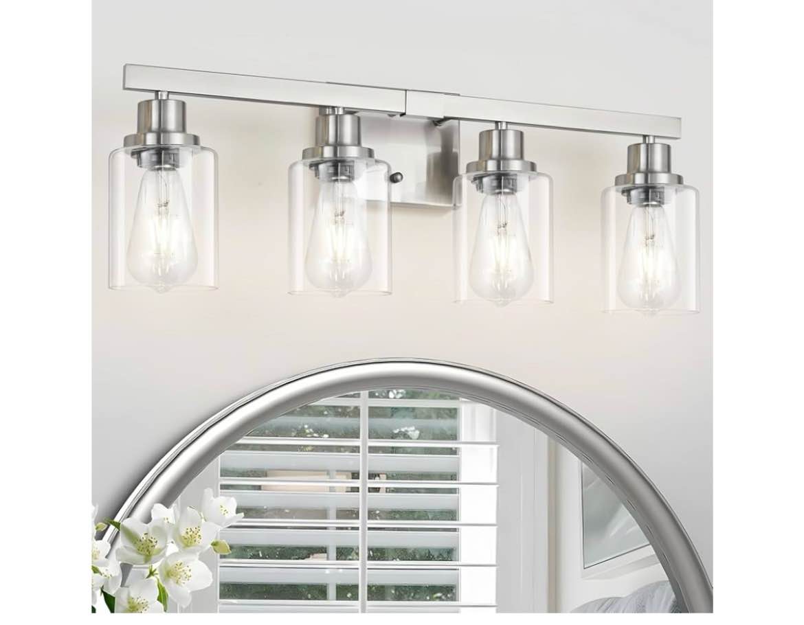 6 light bathroom light fixtures, bathroom vanity light with clear glass, brushed nickel bathroom lig