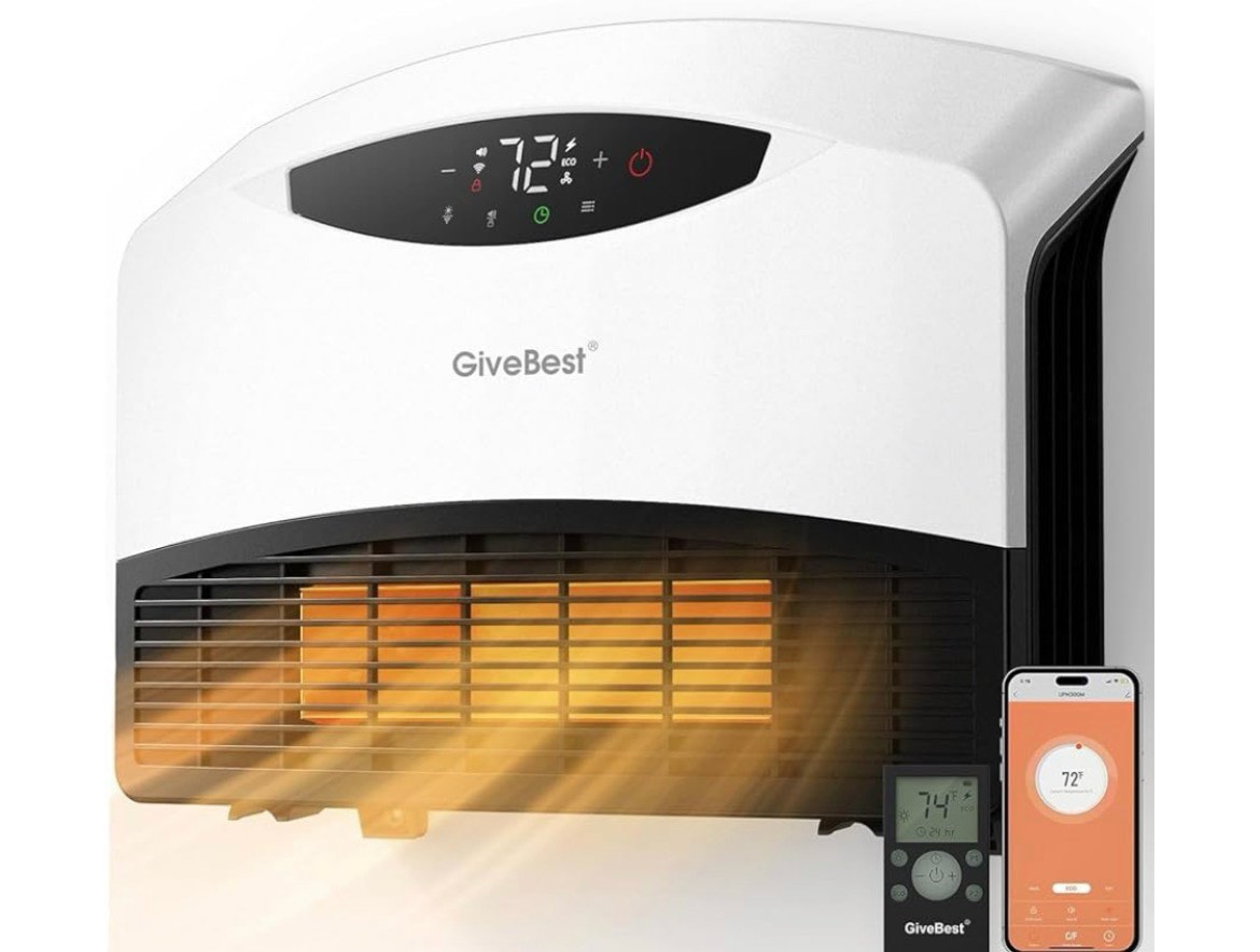 givebest electric wall heater with wifi and remote control, floor or wall mounted heater, large room