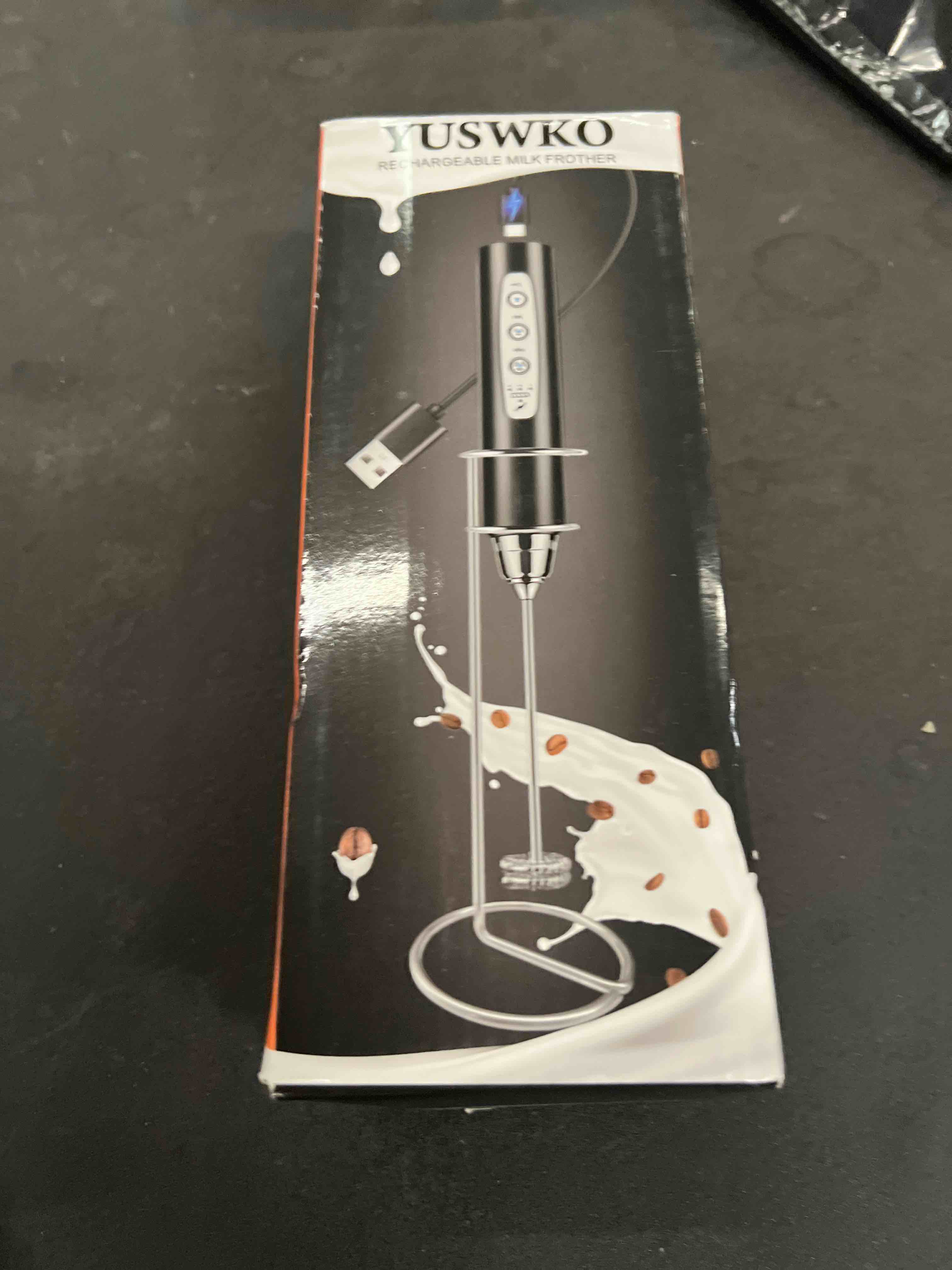 Condition photo showing Good Condition for yuswko black handheld milk frother wand with stand for coffee, rechargeable electric whisk with 3 heads 3 speeds drink mixer coffee frother for latte, cappuccino, hot chocolate, egg black with stand