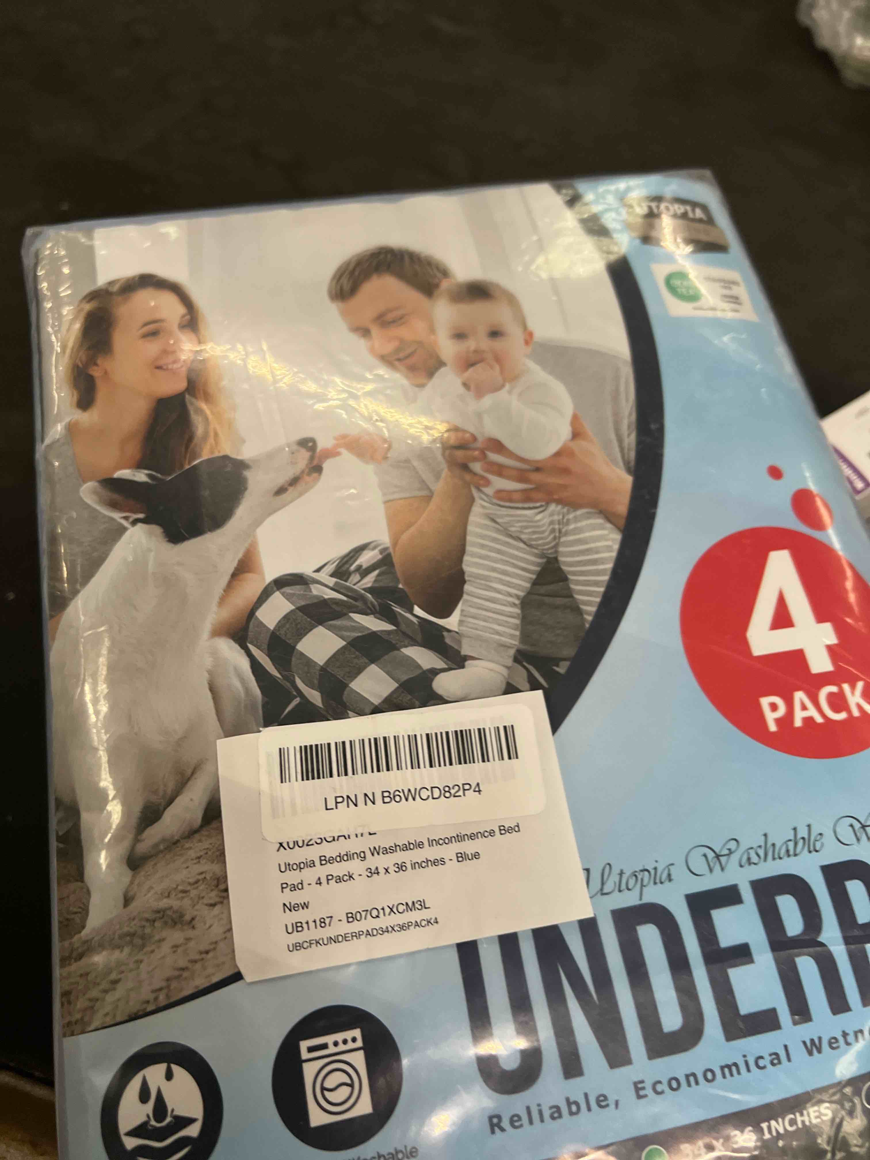 Condition photo showing Good Condition for utopia bedding washable underpads 34" x 36" (pack of 4), waterproof reusable heavy absorbency incontinence bed pads for adults, kids, elderly and pets, bedwetting pads for sofa and couch (blue) 34x36 inch (pack of 4) blue