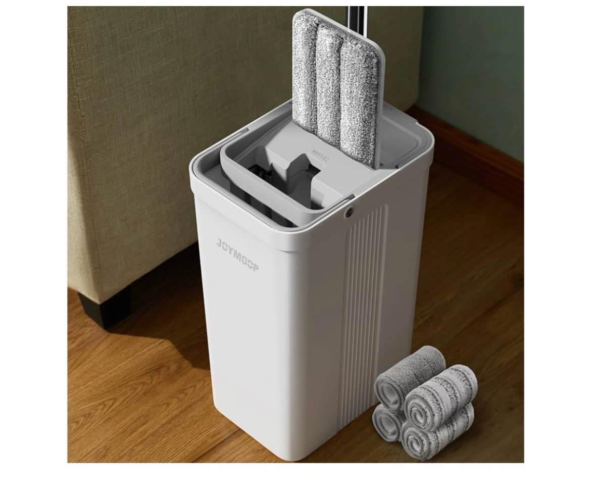 joymoop mop and bucket set with wringer, flat mops for floor cleaning, wall mop cleaner with long ha