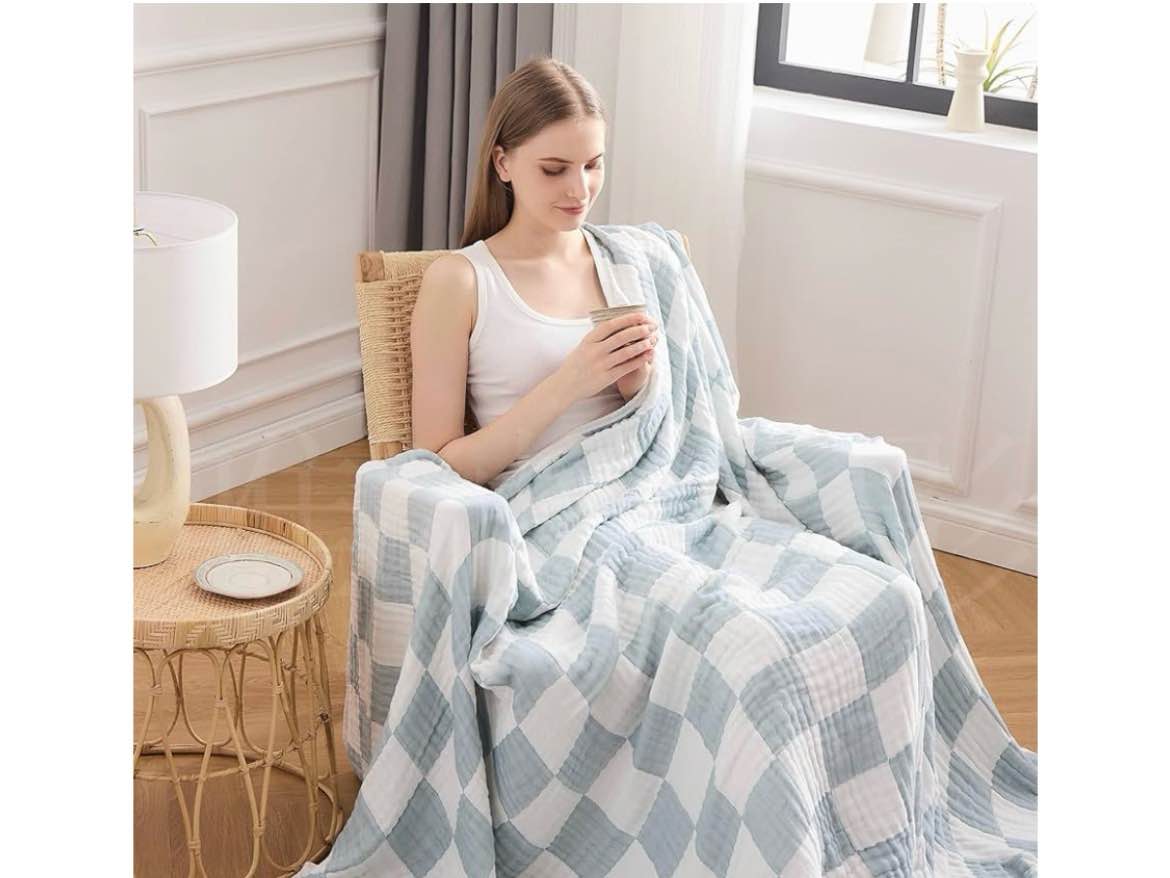 EMME Cotton Muslin King Blanket Big Oversized Bed Layering Bedspread Coverlet Breathable Gauze Soft 