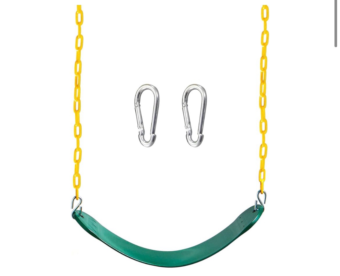 turfee heavy duty swing seat green color with 66” chain, swing set accessories replacement with snap