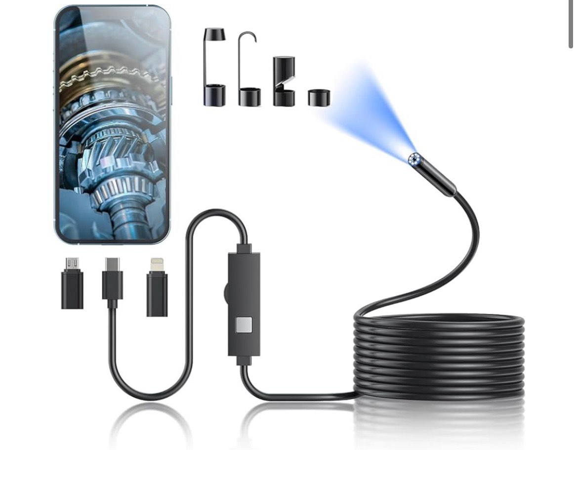 Endoscope Camera with Light, 1920P HD Borescope Tools with 8 Adjustable LED Lights, Endoscope with S