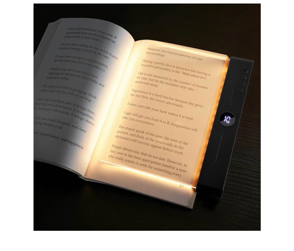 book light, rechargeable clear led flat book lights for reading in bed at night with 3 colors & time
