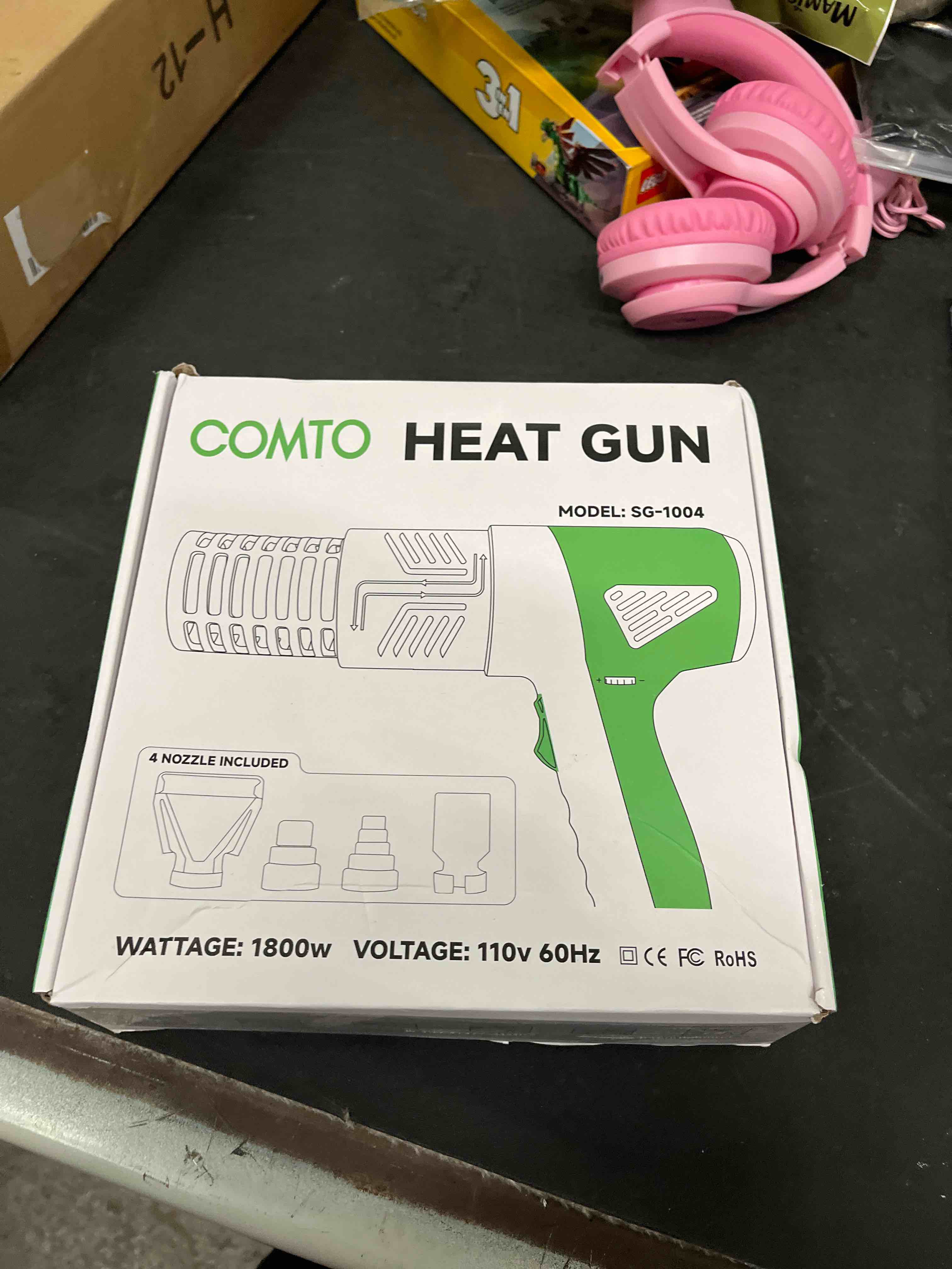 Condition photo showing Good Condition for 1800w industrial heat gun, fast heating 122?-1202? variable temperature control overheat protection 2 speed air flow with 4 nozzles for crafts, shrinking tubing, vinyl wrap (sg-1004)