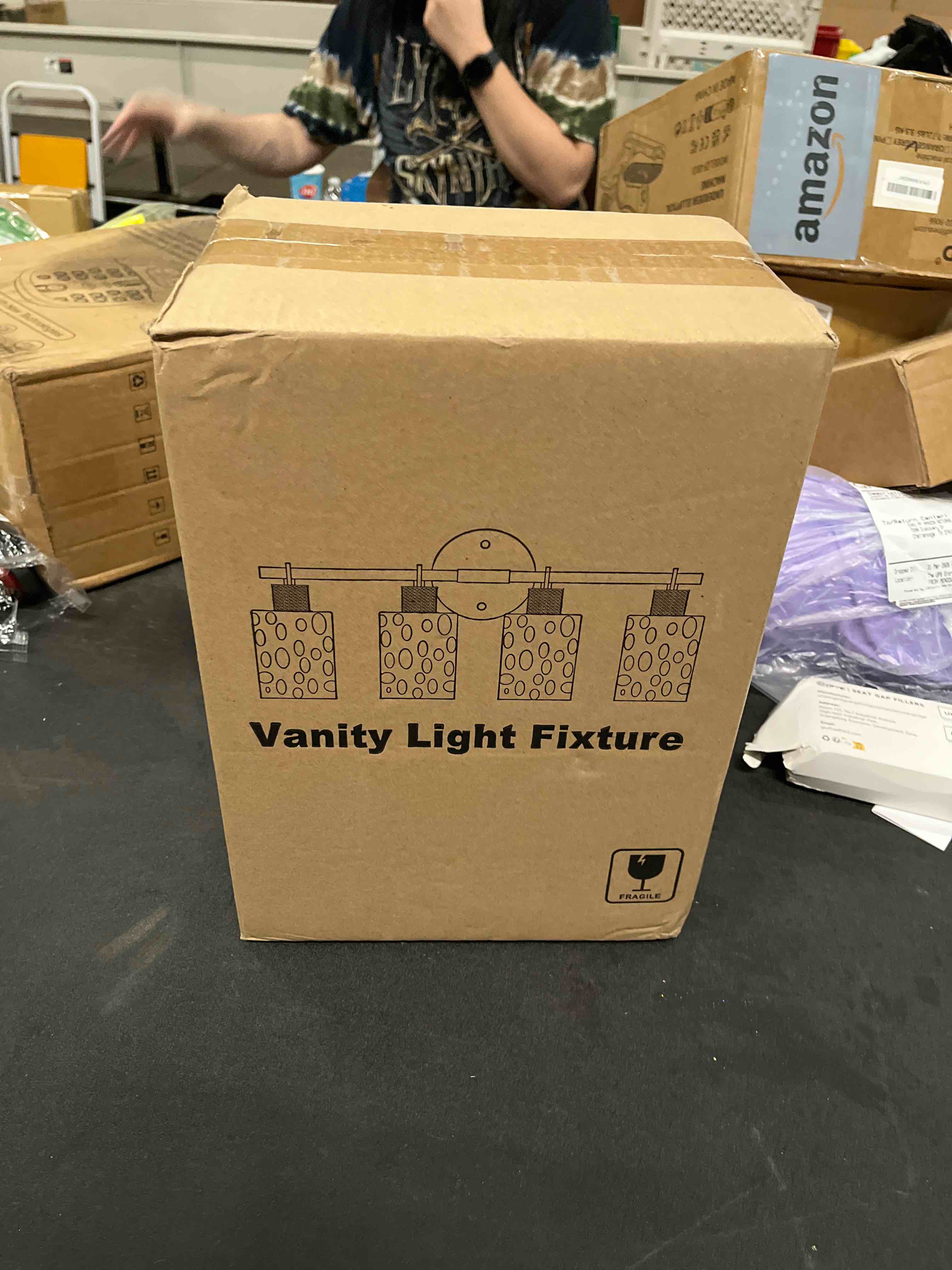 Condition photo showing Good Condition for mokatng bathroom light fixtures, 4-light coastal vanity lights with crystal glass shade, oil-rubbed bronze bathroom wall lamp for mirror kitchen hallway cabinet brown and gold 4-light