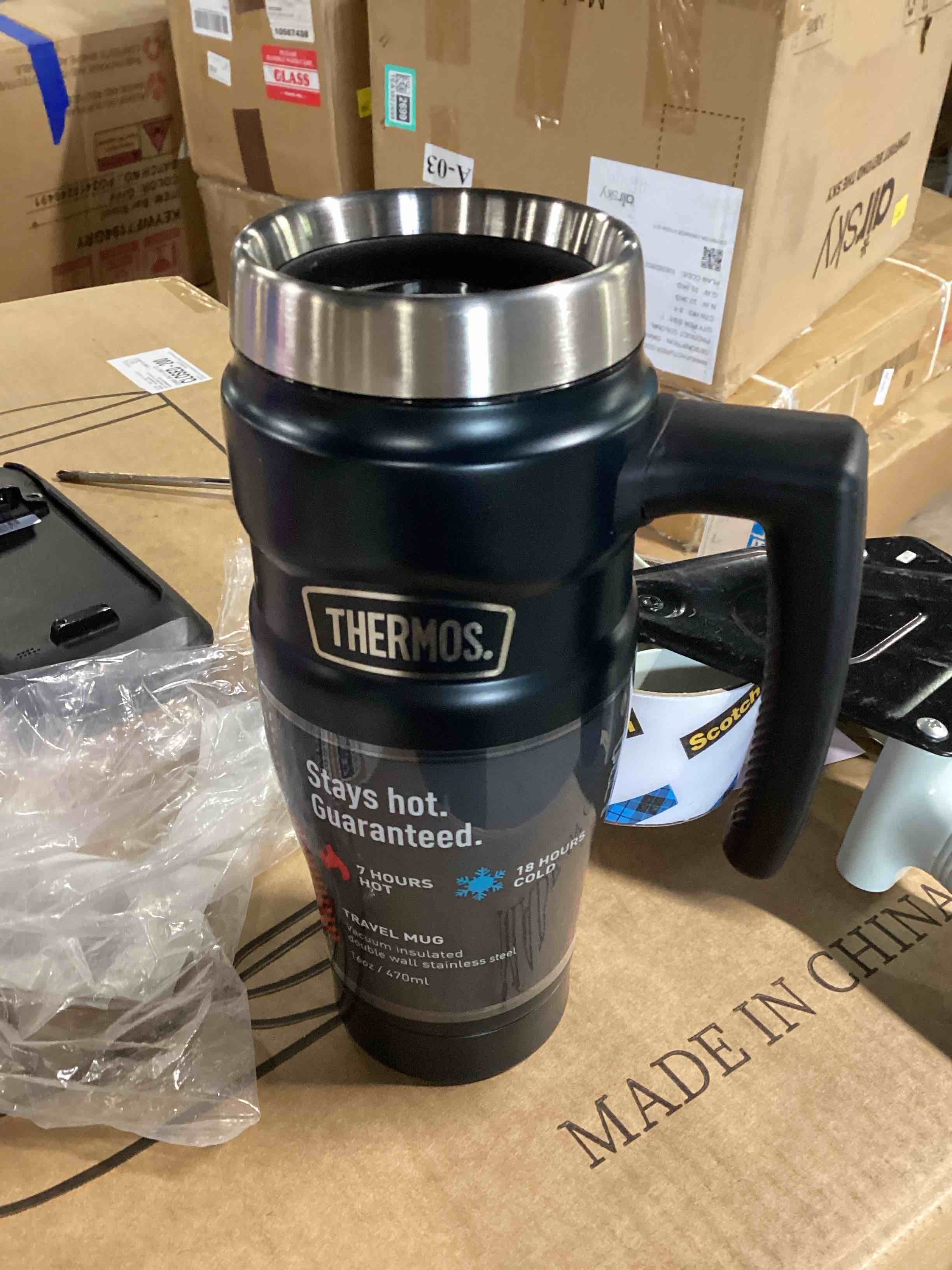 Condition photo showing Good Condition for thermos stainless king vacuum-insulated travel mug with handle - 16oz, midnight blue - thermos tumbler for hot & cold drinks - leak & sweat-proof stainless steel coffee mug with lid for commuting handle midnight blue