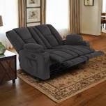 left side of reclining oversized love seat dark grey