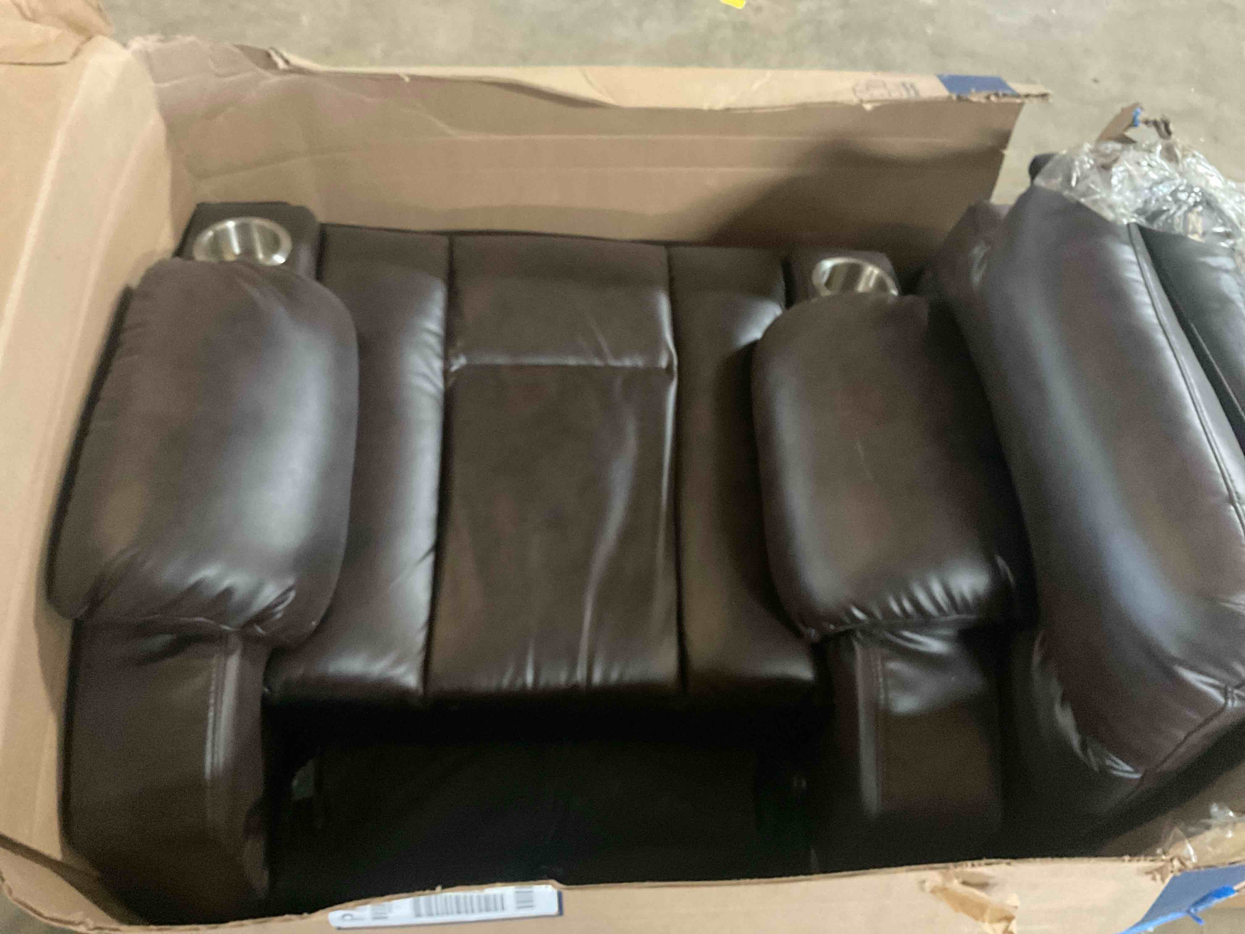 Condition photo showing Good Condition for (broken arm) oversized brown leather recliner