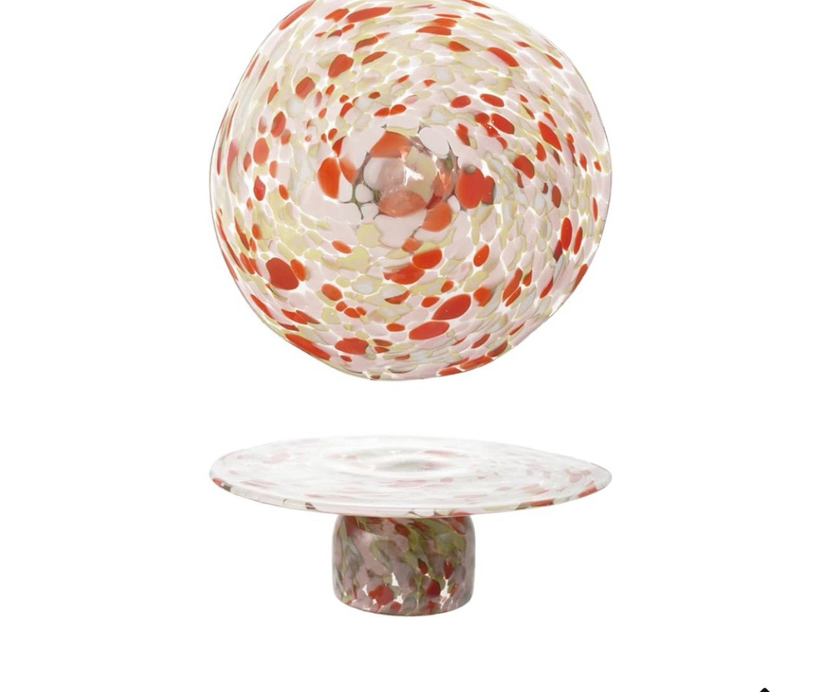 10 1-2 Rd Vonfetti Glass Pedestal, Orange color and yellow