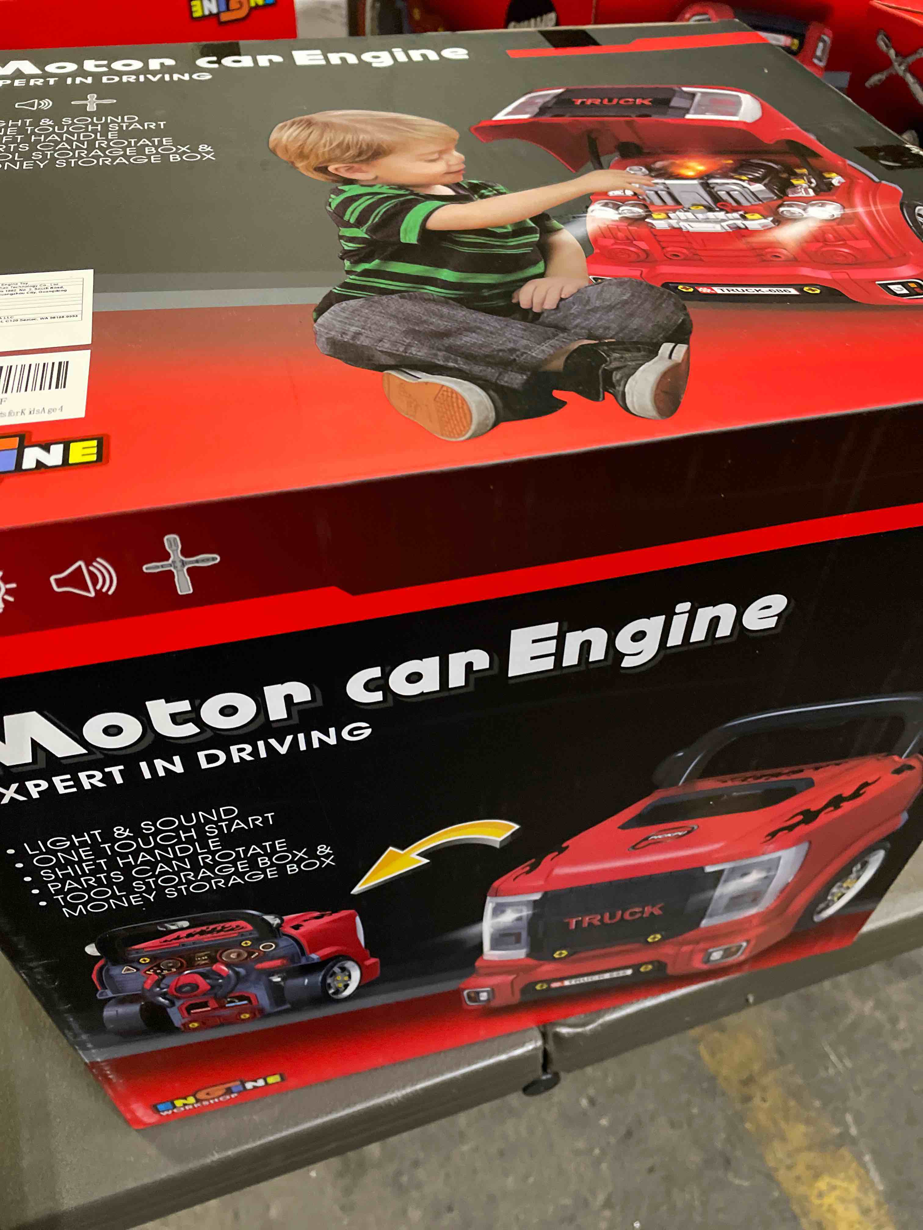 Condition photo showing Good Condition for pofjoeq interactive truck engine toy with removable parts lights & sounds, aspiring young mechanic set- spark creativity & fine motor skills - perfect car toys gift for toddlers 3-5 boys (red)