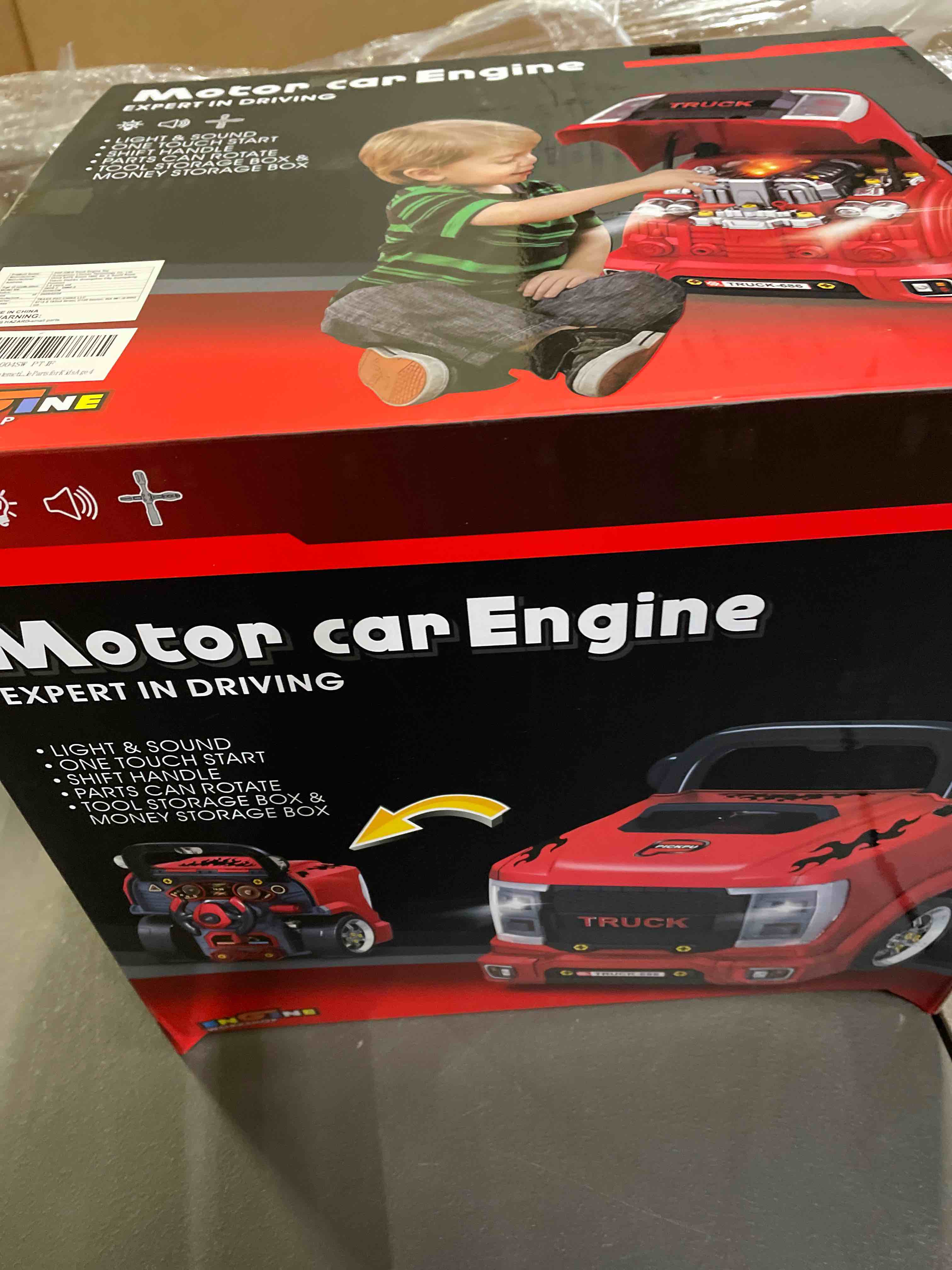 Condition photo showing Good Condition for pofjoeq interactive truck engine toy with removable parts lights & sounds, aspiring young mechanic set- spark creativity & fine motor skills - perfect car toys gift for toddlers 3-5 boys (red)