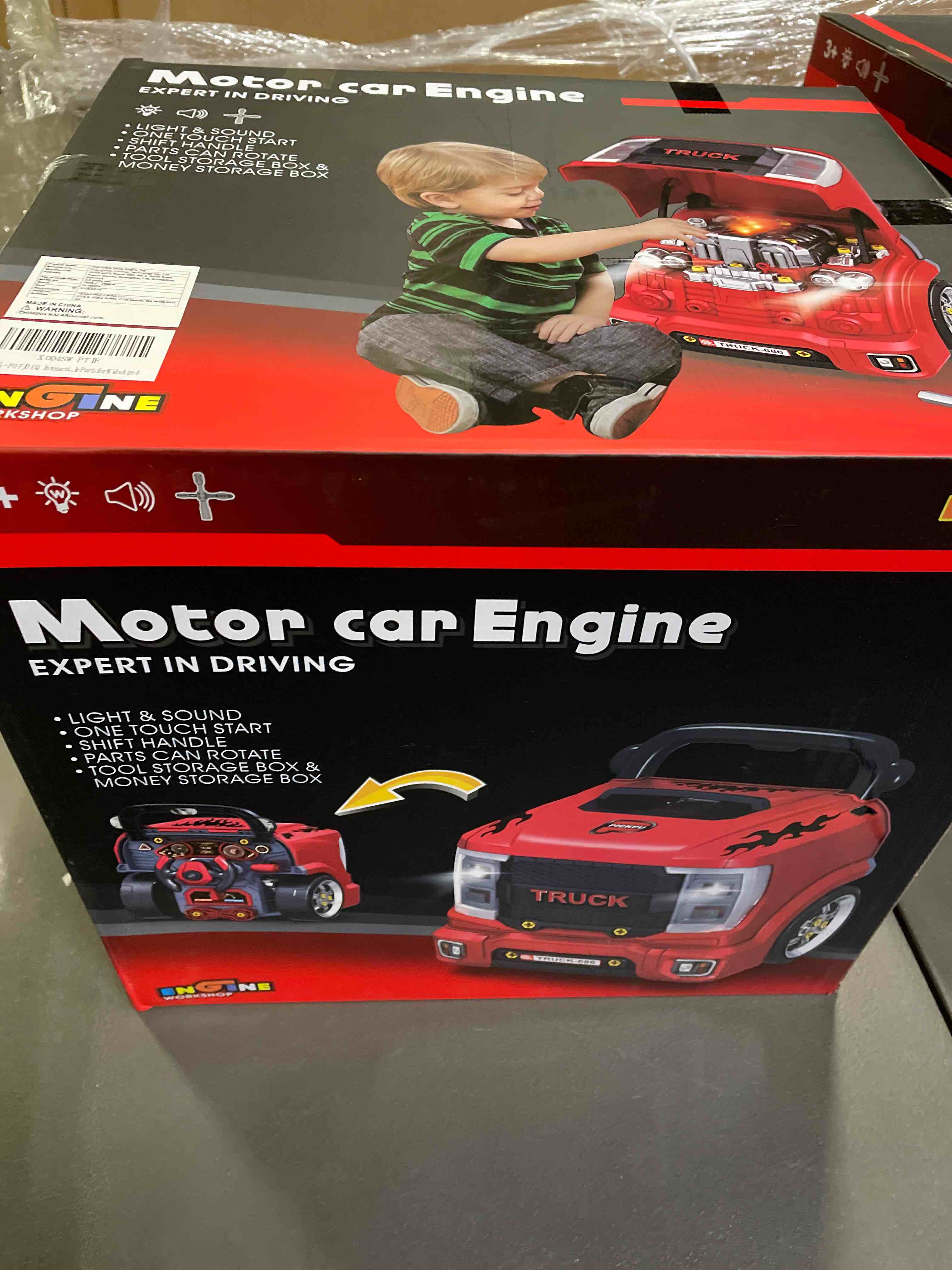 Condition photo showing Good Condition for pofjoeq interactive truck engine toy with removable parts lights & sounds, aspiring young mechanic set- spark creativity & fine motor skills - perfect car toys gift for toddlers 3-5 boys (red)