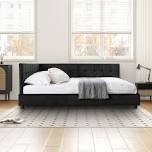 reversible l-shape upholstered platform bed with velvet fabric design