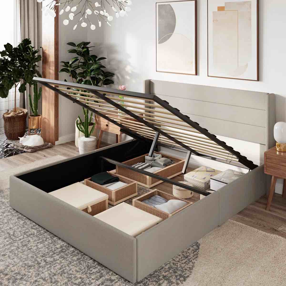 (INCOMPLETE) Lift Up Storage Bed Frame with Headboard