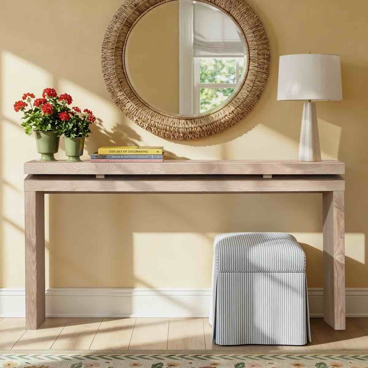 mariany 60" console table with double shelf & solid wood legs