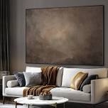 extra large wall art fabric print - neutral cloudy abstract illustration, soft atmospheric design artwork decor for living room or bedroom - "frame assembly required (unfinished frame)"
