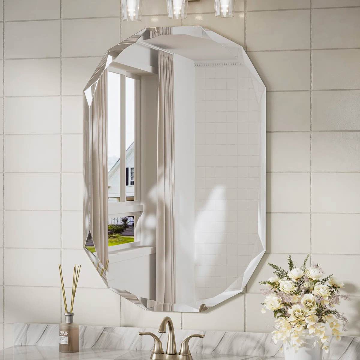 pearlette oval beveled frameless bathroom vanity mirror decorative wall accent mirror