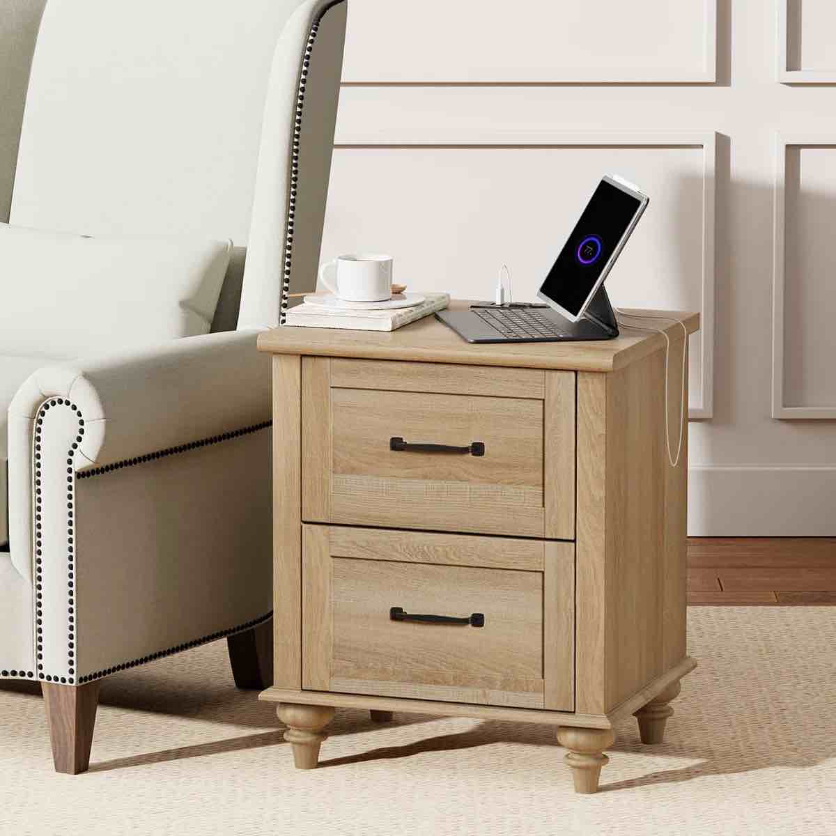 Scarlett Nightstand with Charging Station for Bedroom