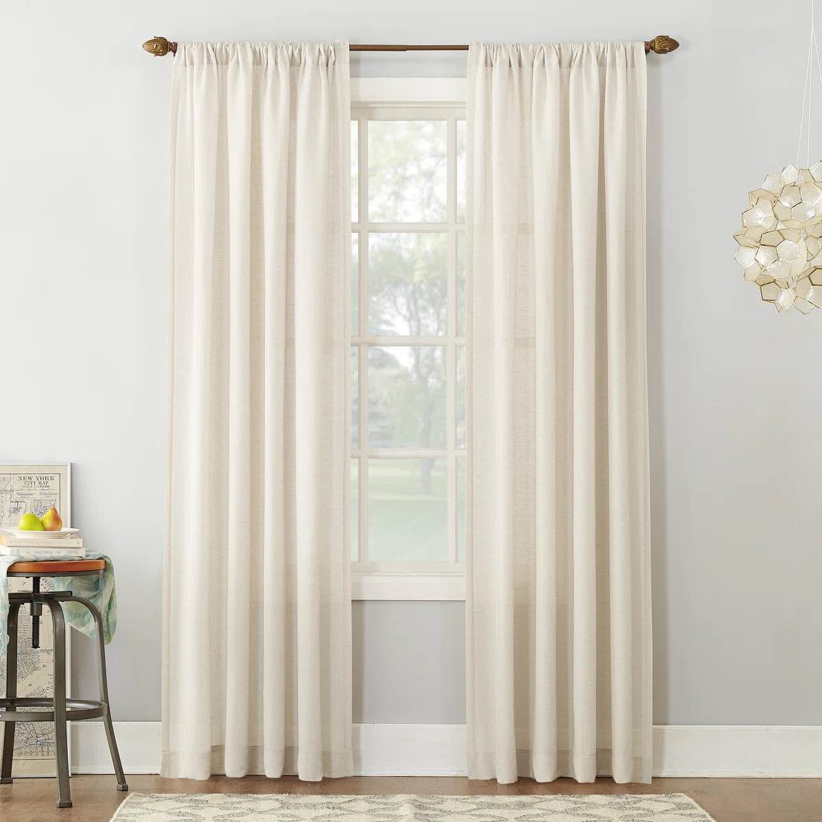 Linen blend semi sheer Curtains, Neutral Modern Farmhouse Country Window Living Room Bedroom Rod Pocket Back Tab Drapes