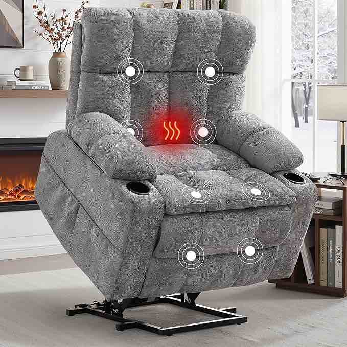 Oversized Dual Motor Power Lift Recliner Chair With Adjustable Headrest,Infinite Position For Elderly, Polyester Fiber Recliner Chair With Massage And Heat,Usb\u0026Type-C,Cup Holders,Storage Boxes