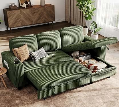 (INCOMPLETE BOX 1 of 3) Sleeper Sofa Bed, 81â€� Pull Out Couch Bed with Reversible Storage Chaise, 3 in 1 L-Shaped Couch for Living Room