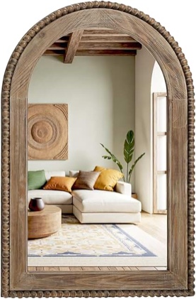 jerri wood framed arch window wall mirror, farmhouse decor accent