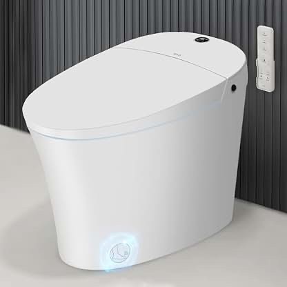 smart toilet with heated seat and night light, tankless toilets for bathroom, modern one piece toilet standard comfort height toilet with auto flush, auto open close lid/seat,slow close