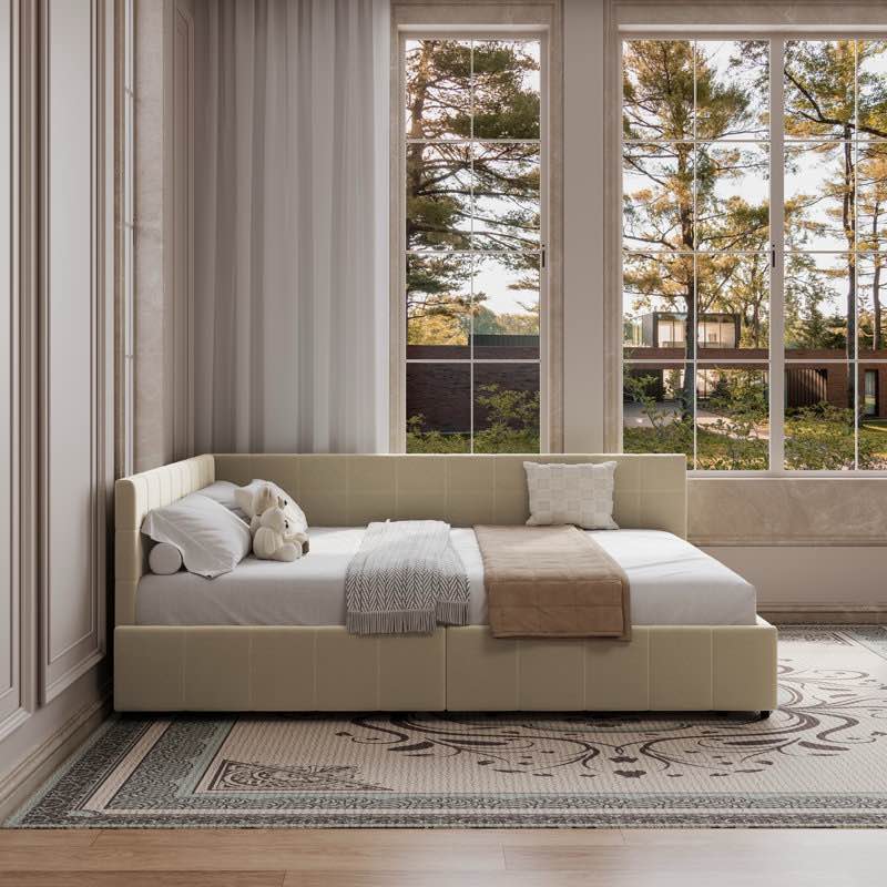 Upholstered Daybed With Backrest, Reversible Armrests, And Storage Drawers