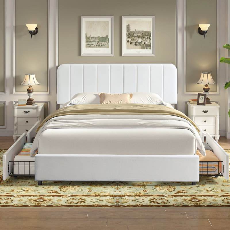 huntsville bed frame with 4 storage drawers velvet upholstered platform bed adjustable headboard