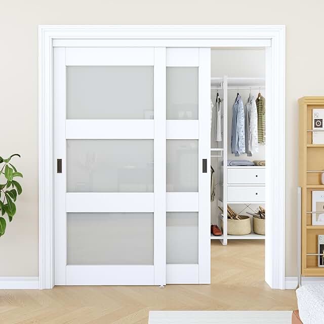 (incomplete box 1 of 2) 80 in. 3 lite forsted glasses pantry \u0026 closet sliding doors with hardware kit