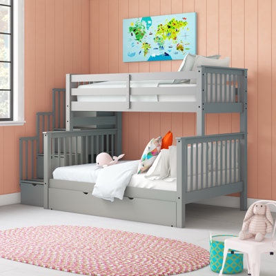 Ilariana Heavy Duty Wood Staircase Bunk Bed with Under Bed Trundle Bed