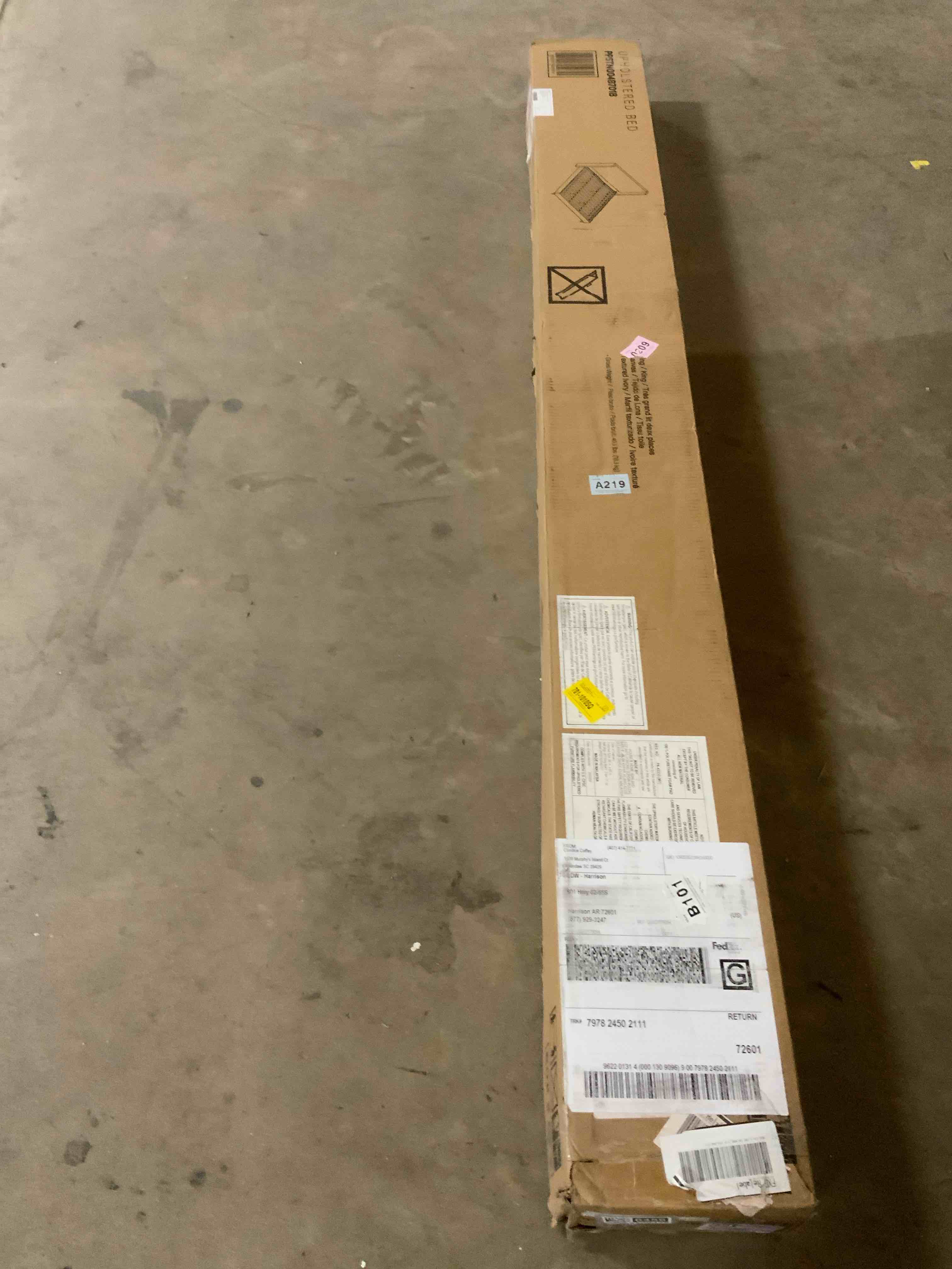 eveline upholstered platform bed frame with high wingback headboard, king, textured ivory canvas (box 2 of 2)