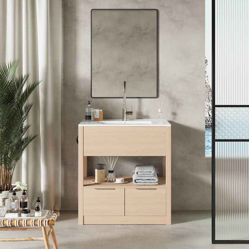 30 In. W X 18 In. D X 31 In. H Single Sink Freestanding Bath Vanity With White Ceramic Top