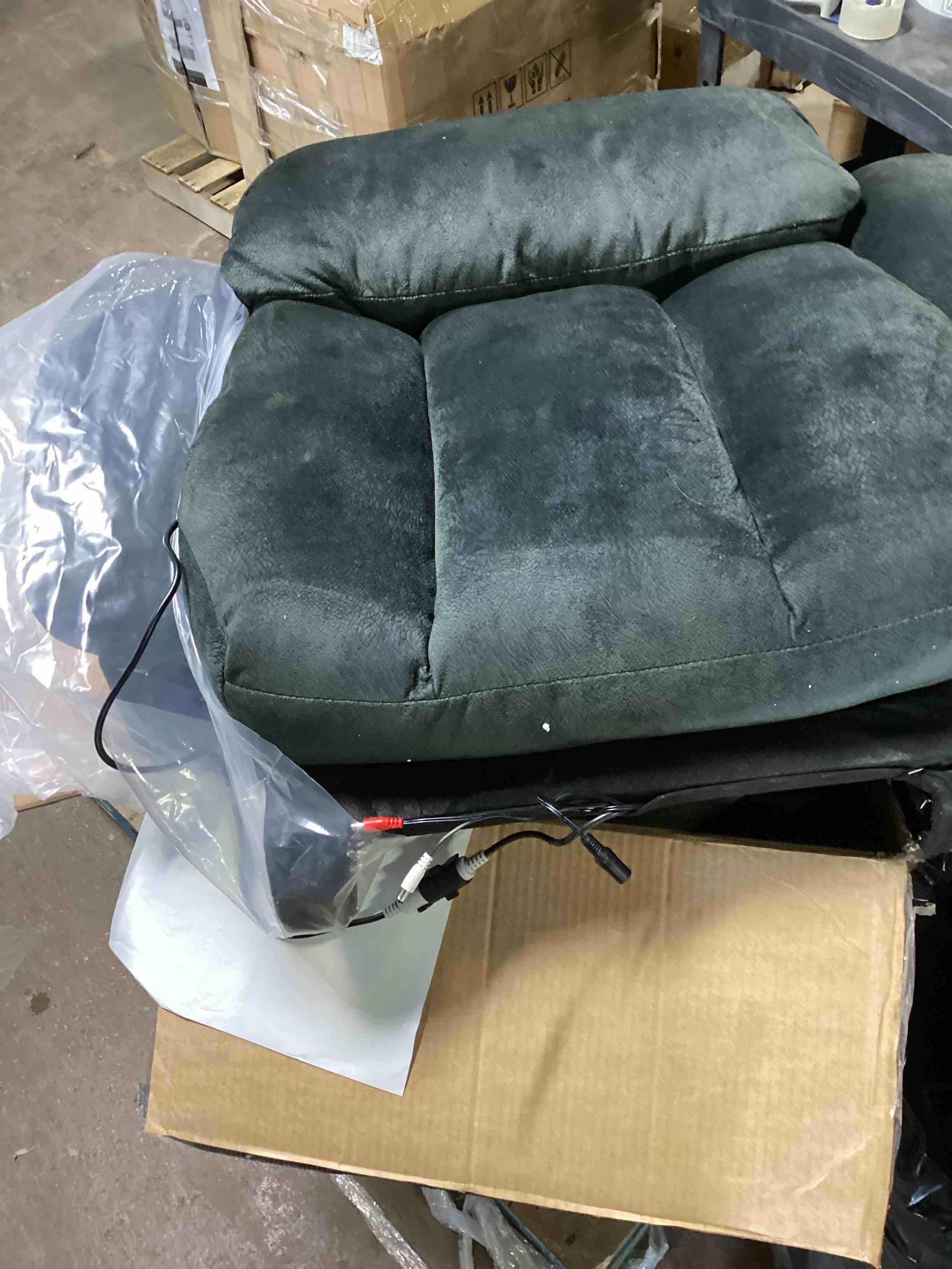 Condition photo showing As Is for 37.4" Wide Contemporary Compact Microfiber Swivel Rocker Manual Recliner Chair with Heat and Massage