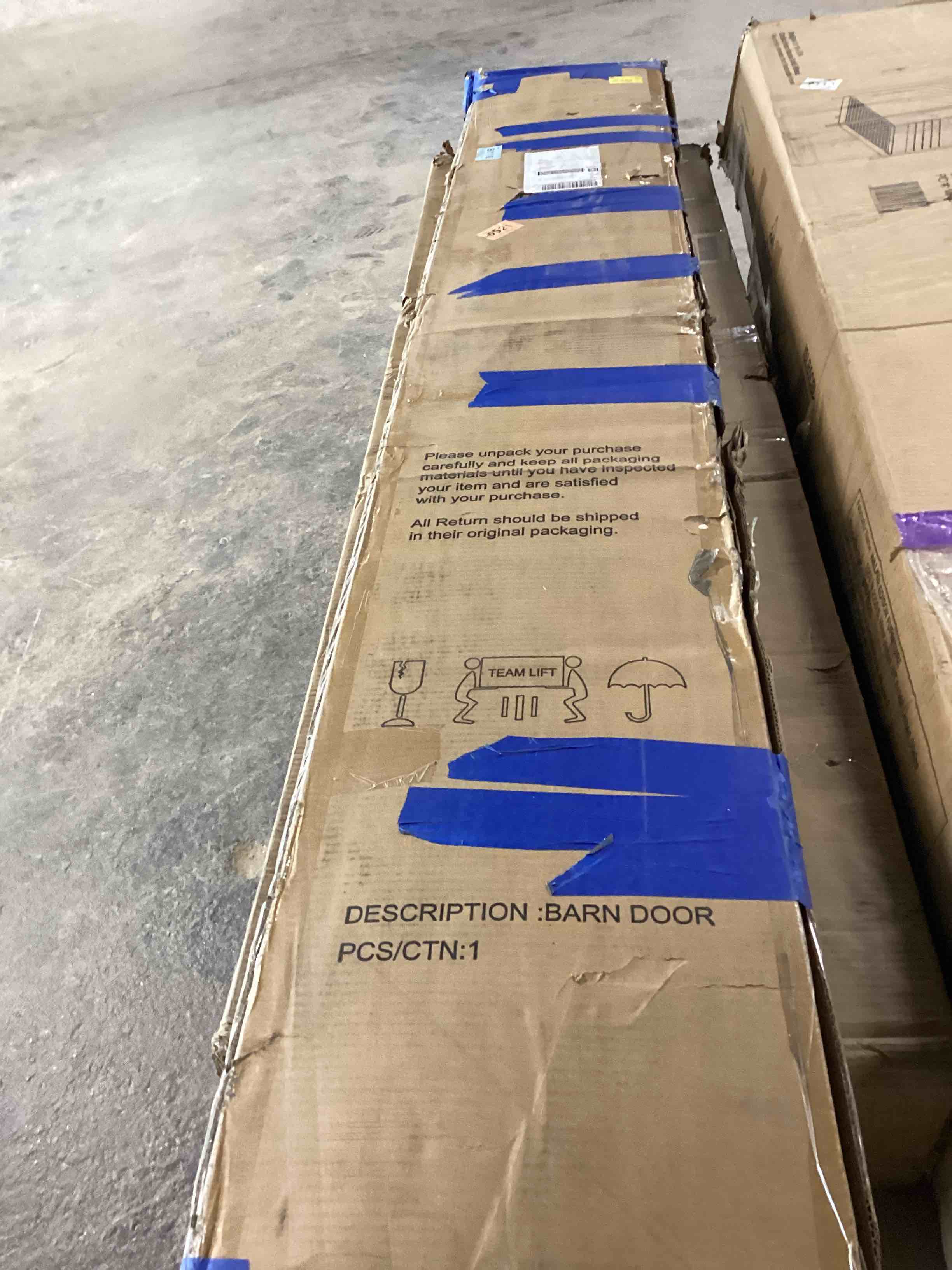 Condition photo showing Good Condition for Paneled Solid Manufactured Wood Barn Door with Installation Hardware Kit