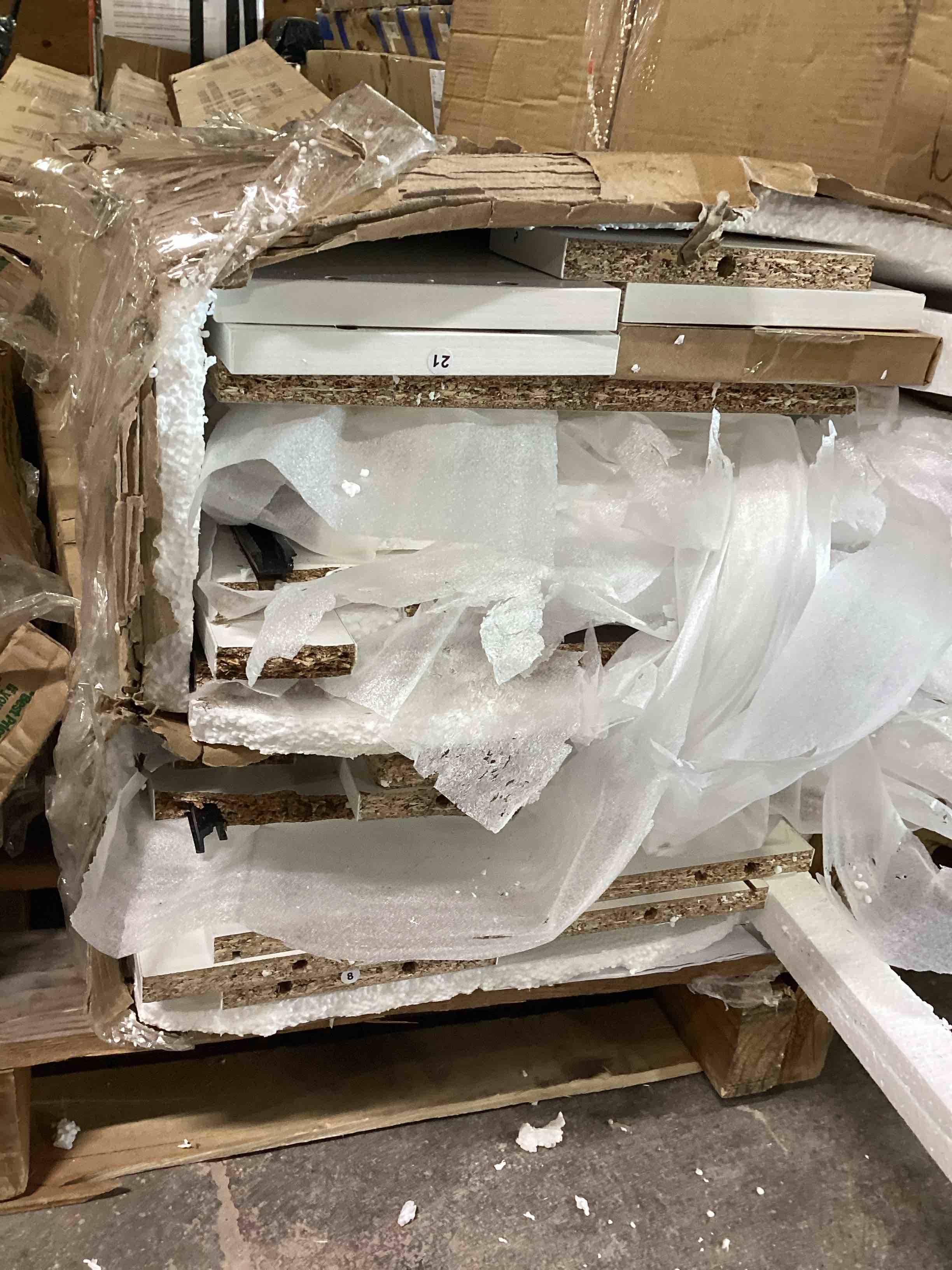 Condition photo showing As Is for (Broken)Corner TV Stand for 65 Inch TV - with Sliding Barn Door - Wood Entertainment Center - Media Console Cabinet