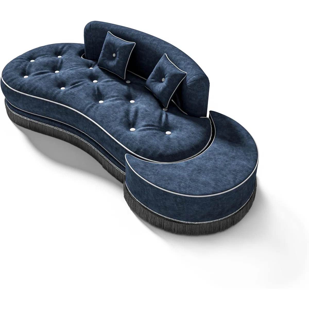 wowmax curved sofa, luxurious vintage couch with fringe