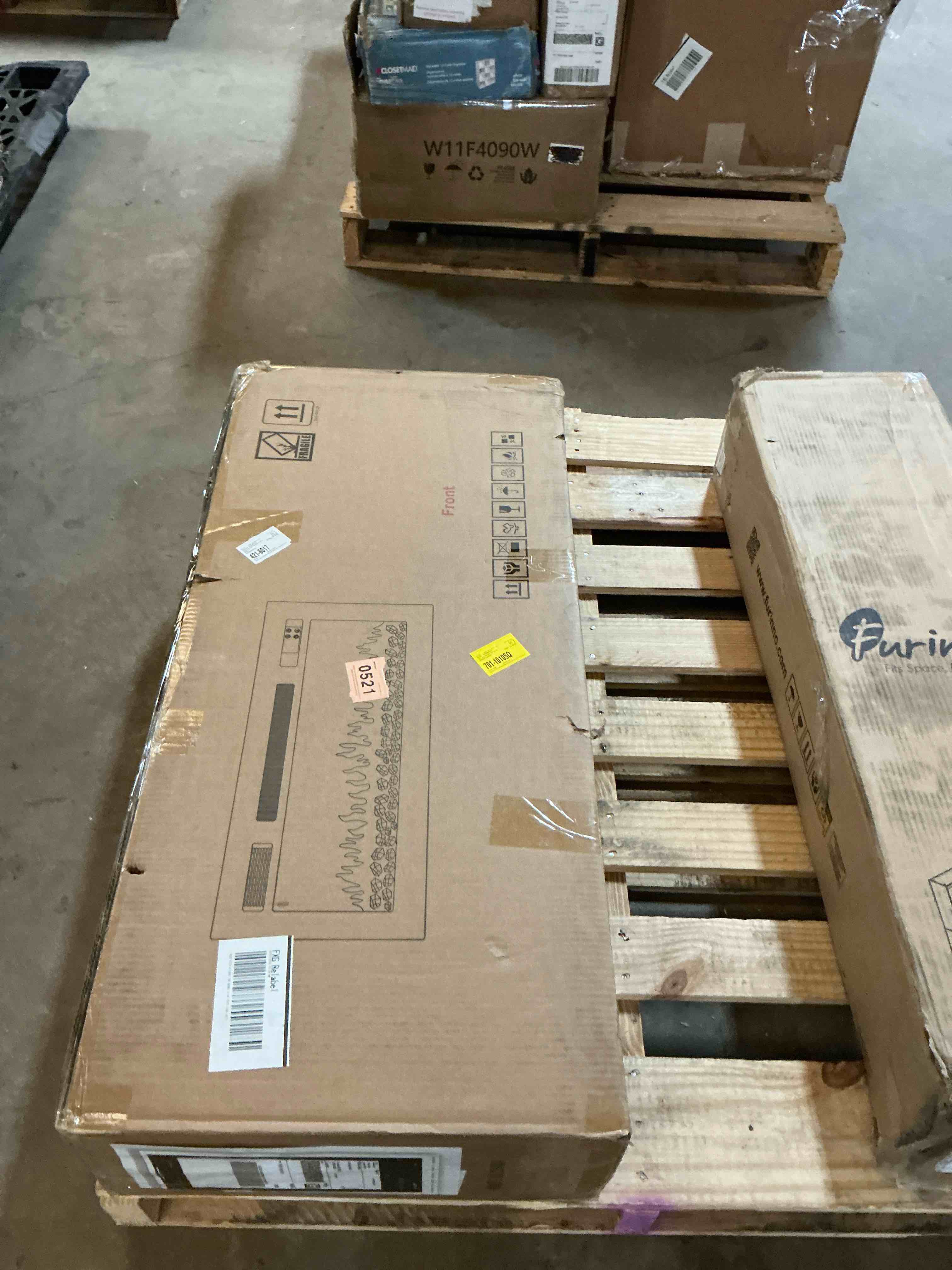 Condition photo showing Good Condition for Fireplace TV Stand With LED Lights, Modern Entertainment Center For 80" -100" TV, 70" Wood Media TV Console Storage