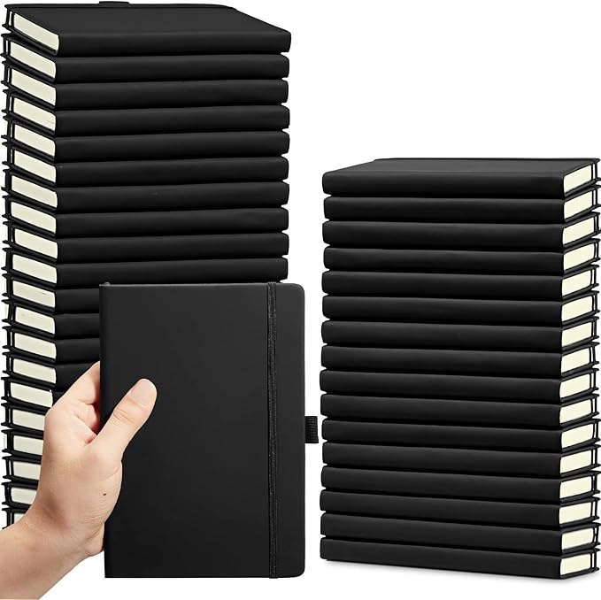 40 Pack Pocket Notebook Journals A6 Mini Hardcover Journal PU Leather Lined Notebooks 3.5 x 5.5 Inch Small College Ruled Notepad with Pen Holder for Writing Office School Supplies(Black)
