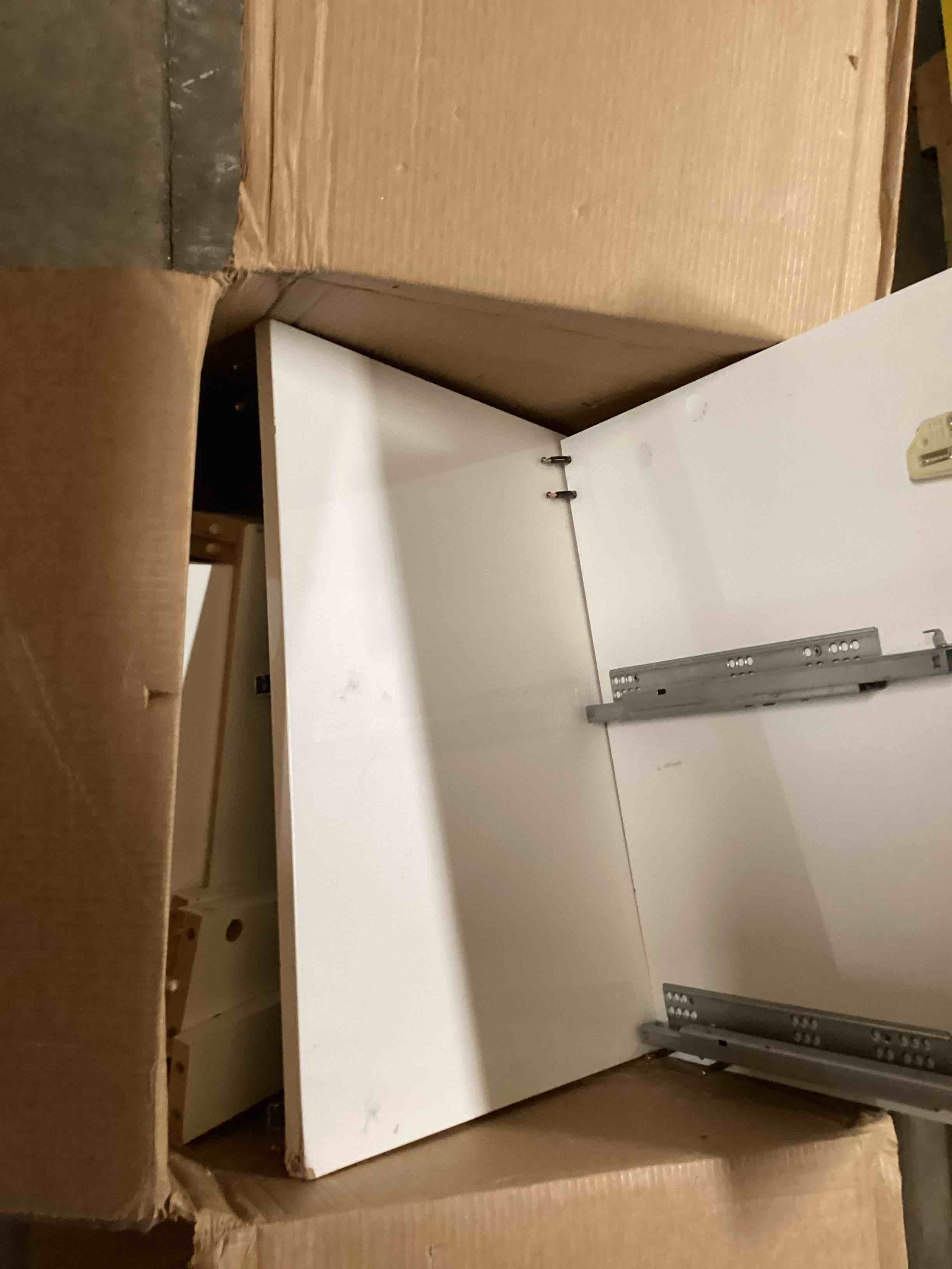 Condition photo showing As Is for damaged drawer dresser desk