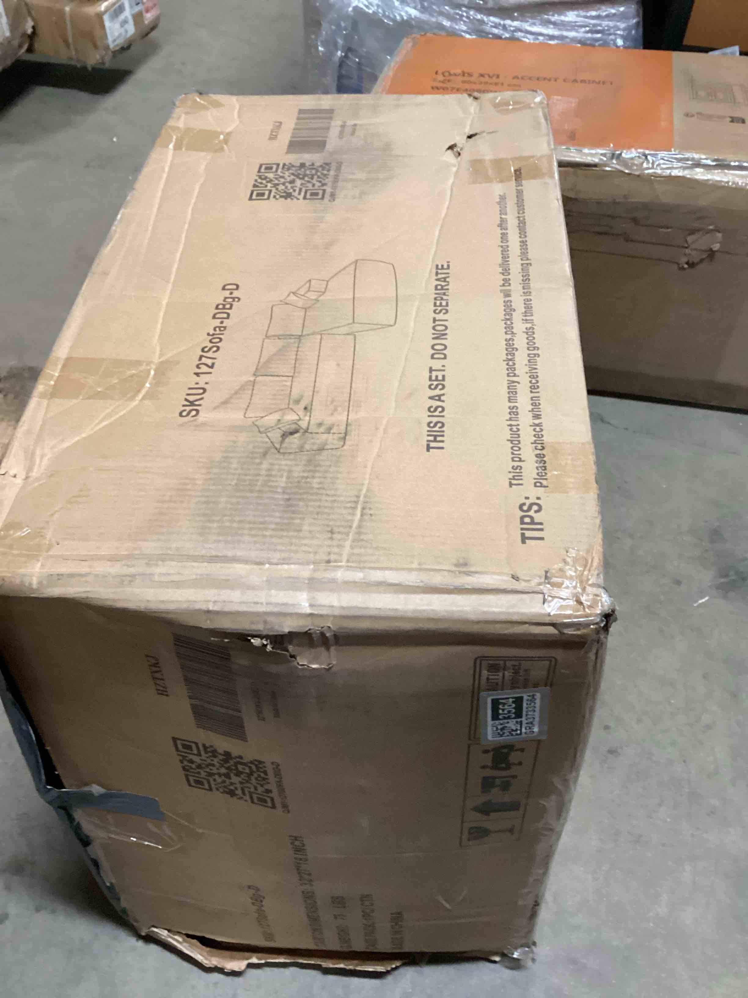 Condition photo showing Good Condition for Upholstered Sofa With Ottoman Pieces “(Not Complete)”