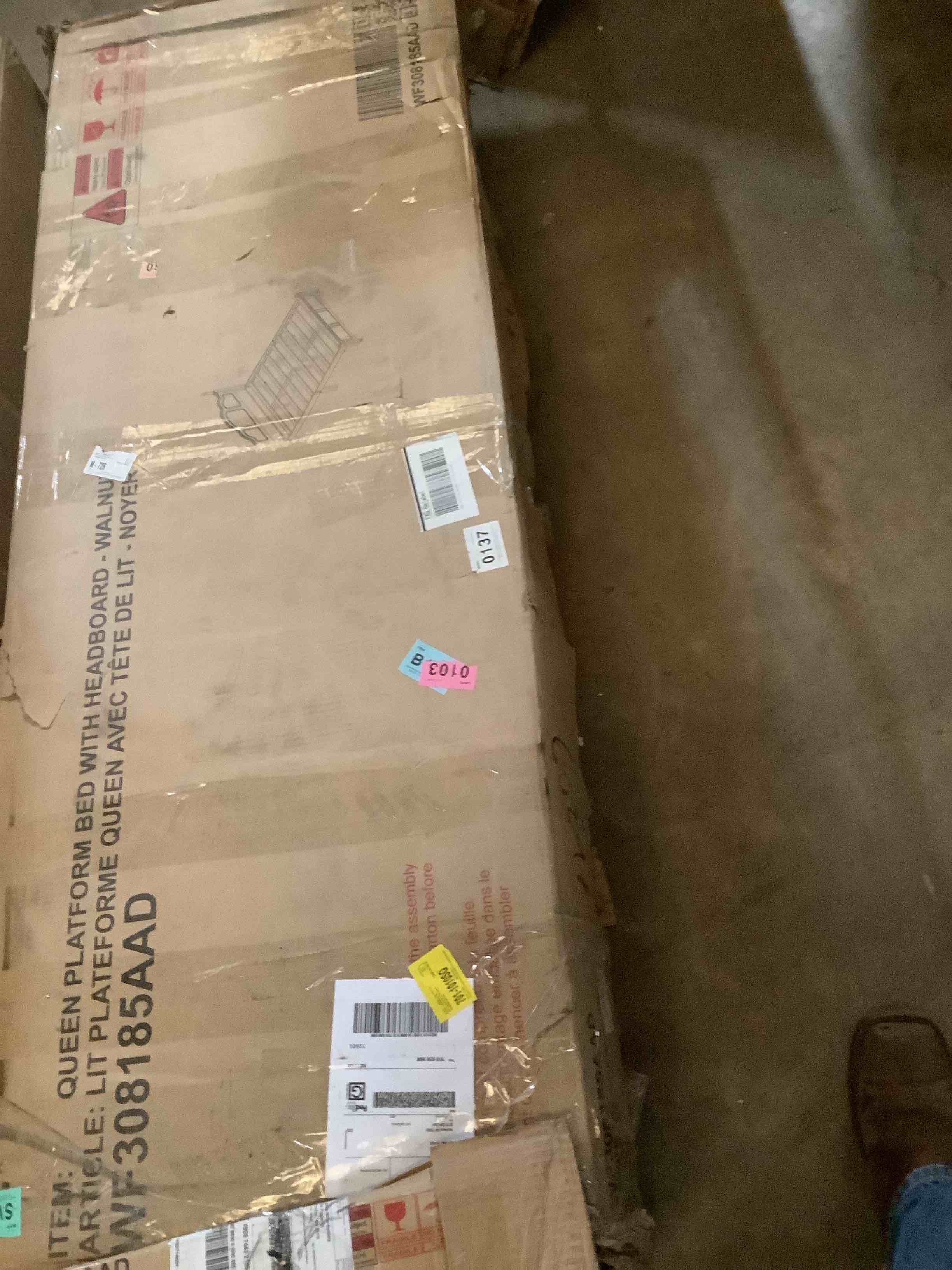 Condition photo showing Good Condition for (incomplete loose hardware) Queen platform bed with headboard walnut