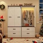 Condition photo showing Good Condition for ( incomplete) 72.8"H Farmhouse Armoire Wardrobe Closet With Sensor Light And 2 Drawer, Folding Sliding Barn Door Armoire Cabinet With Hanging Rod For Bedroom