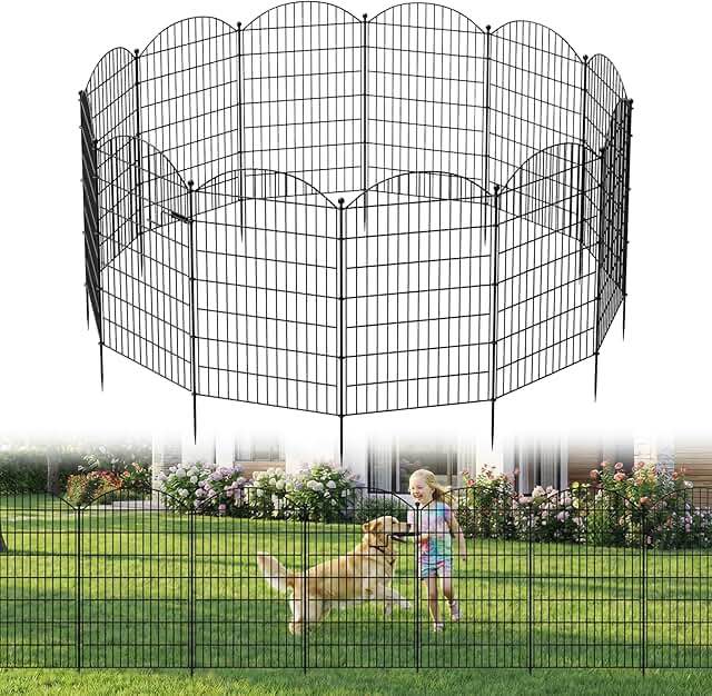 39" h x 24" w black metal fence panels, garden fencing panel border, no-dig metal animal barrier