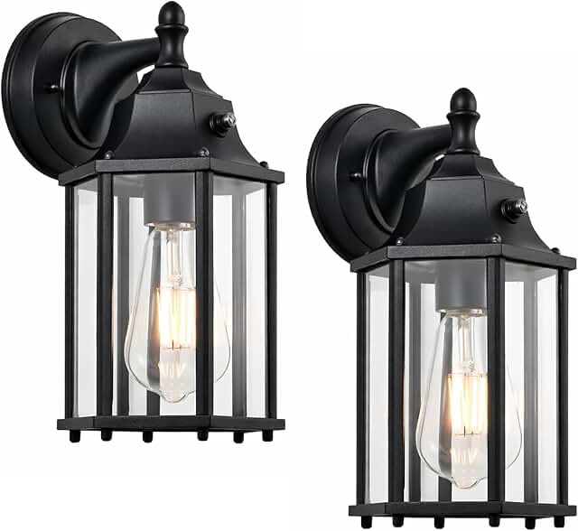 2 pack classic matte black outdoor wall lantern with clear glass shade