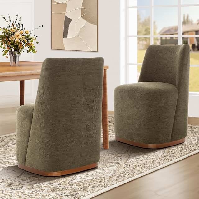 rolling chenille upholstered dining chair with castors