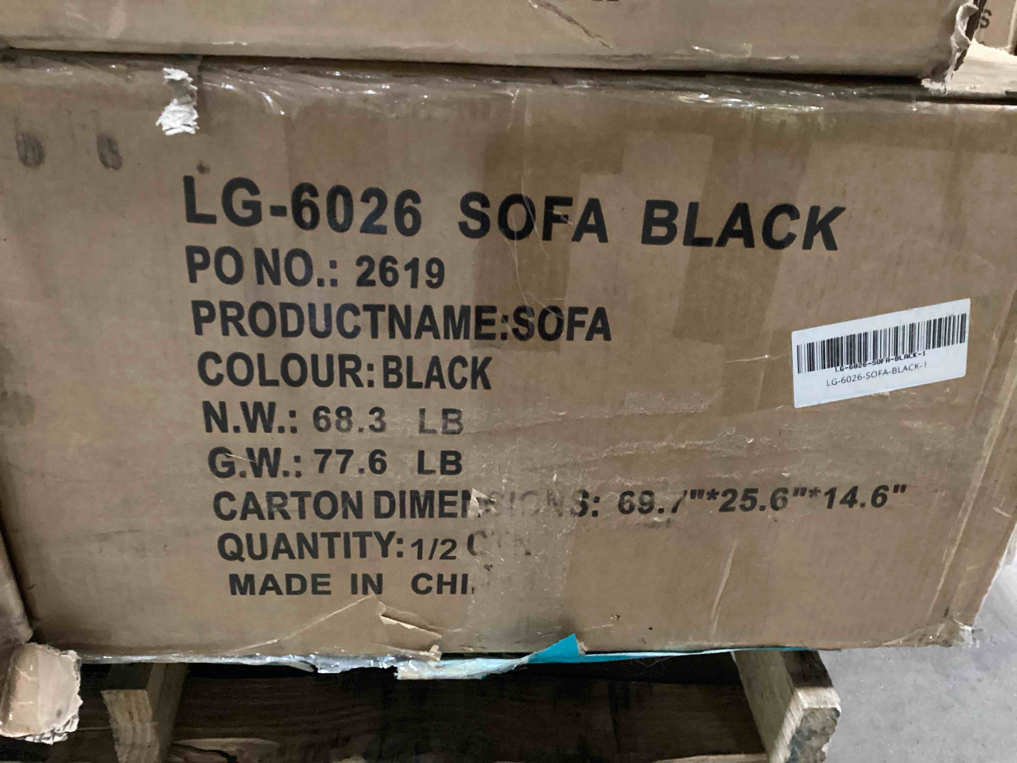 Condition photo showing Good Condition for (“ Incomplete “)Lugang Black Sofa (“BOX 1/2 ONLY”)